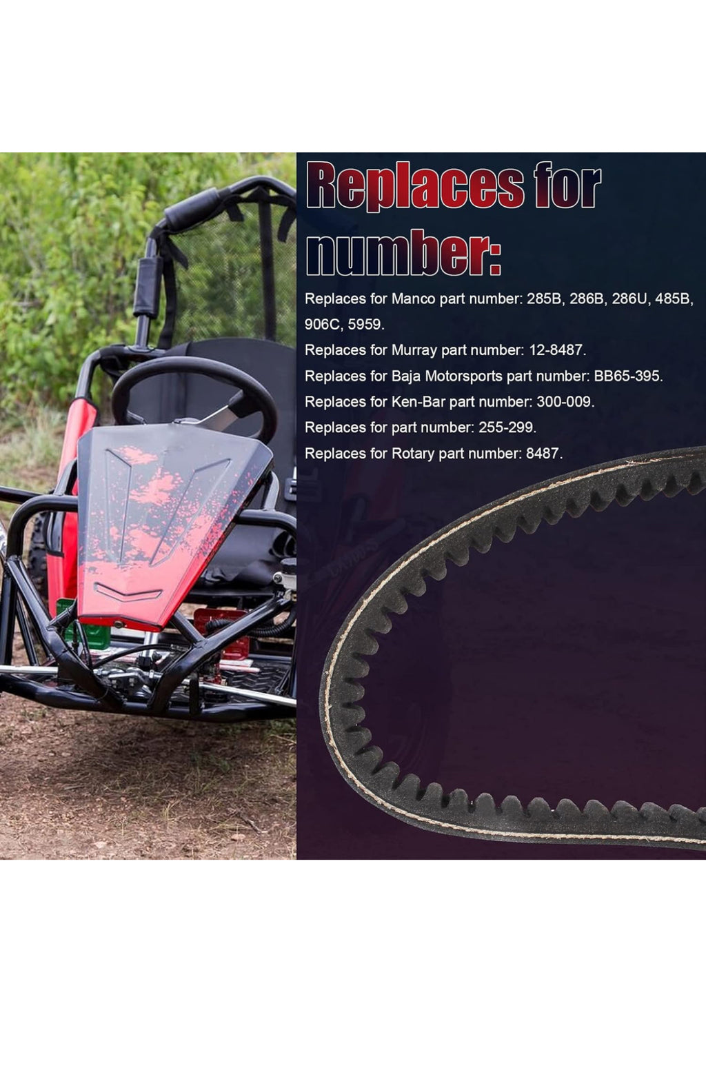 Drive Belt Coleman KT196 Go Kart 6.5HP Belt 196cc Engine